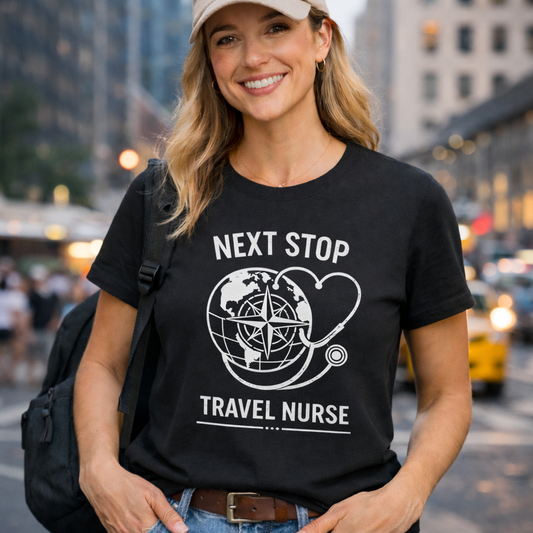 Next Stop Travel Nurse Shirt – Off Duty RN Lifestyle Tee