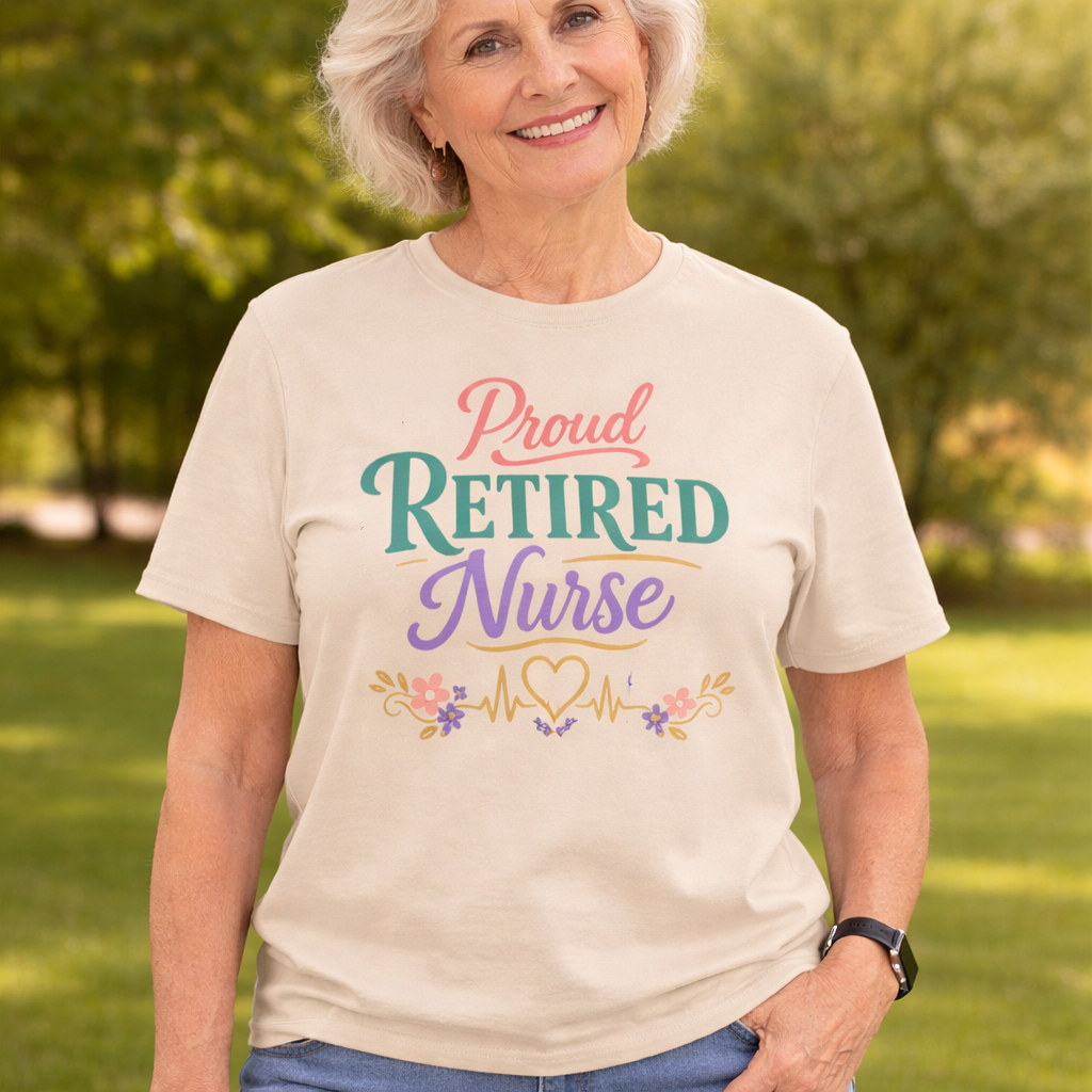 Proud Retired Nurse T-Shirt — Colorful Floral Retirement Tee for Nurses